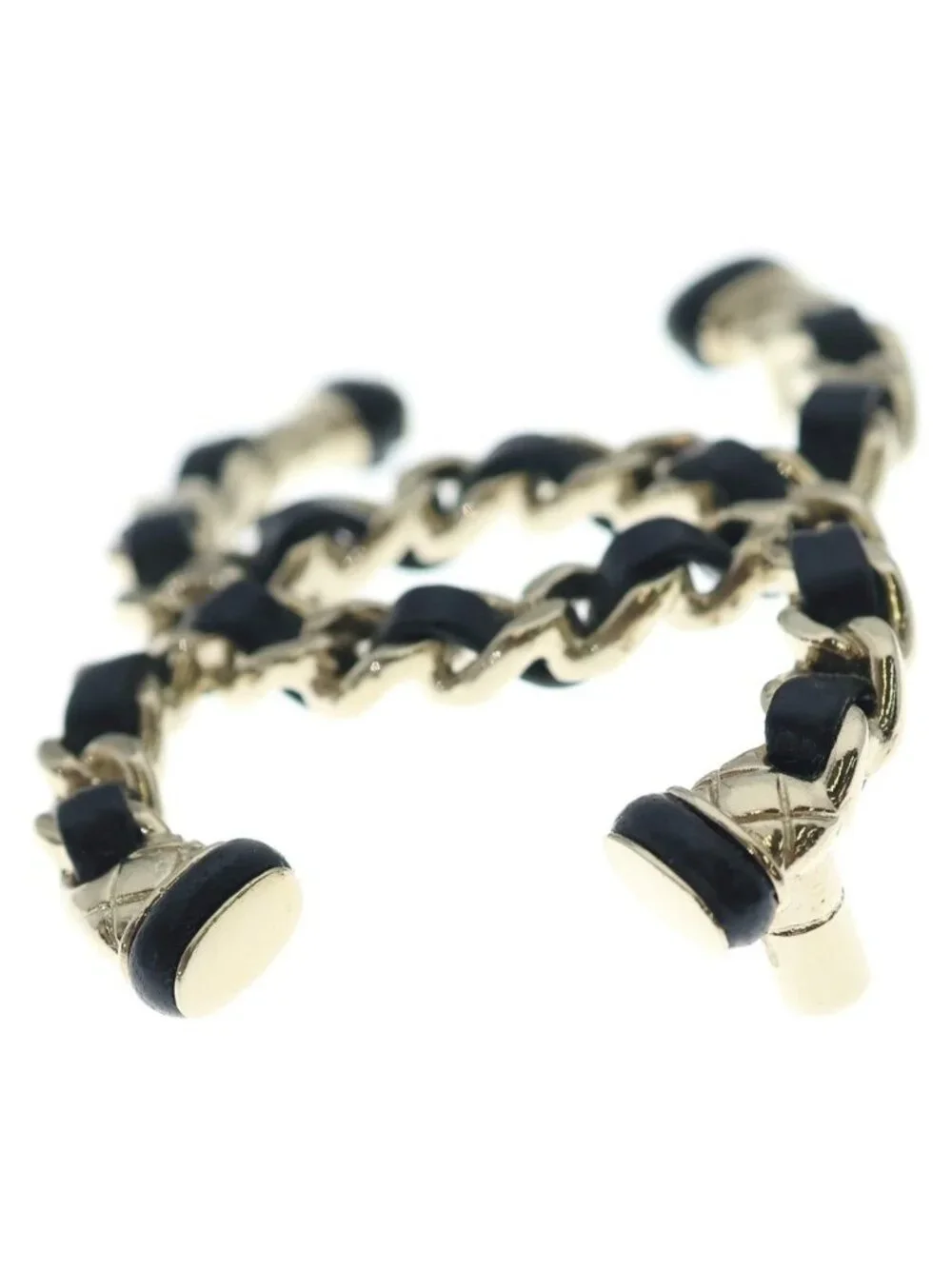 Chanel Coco Brooch CC Logo Leather Black Gold